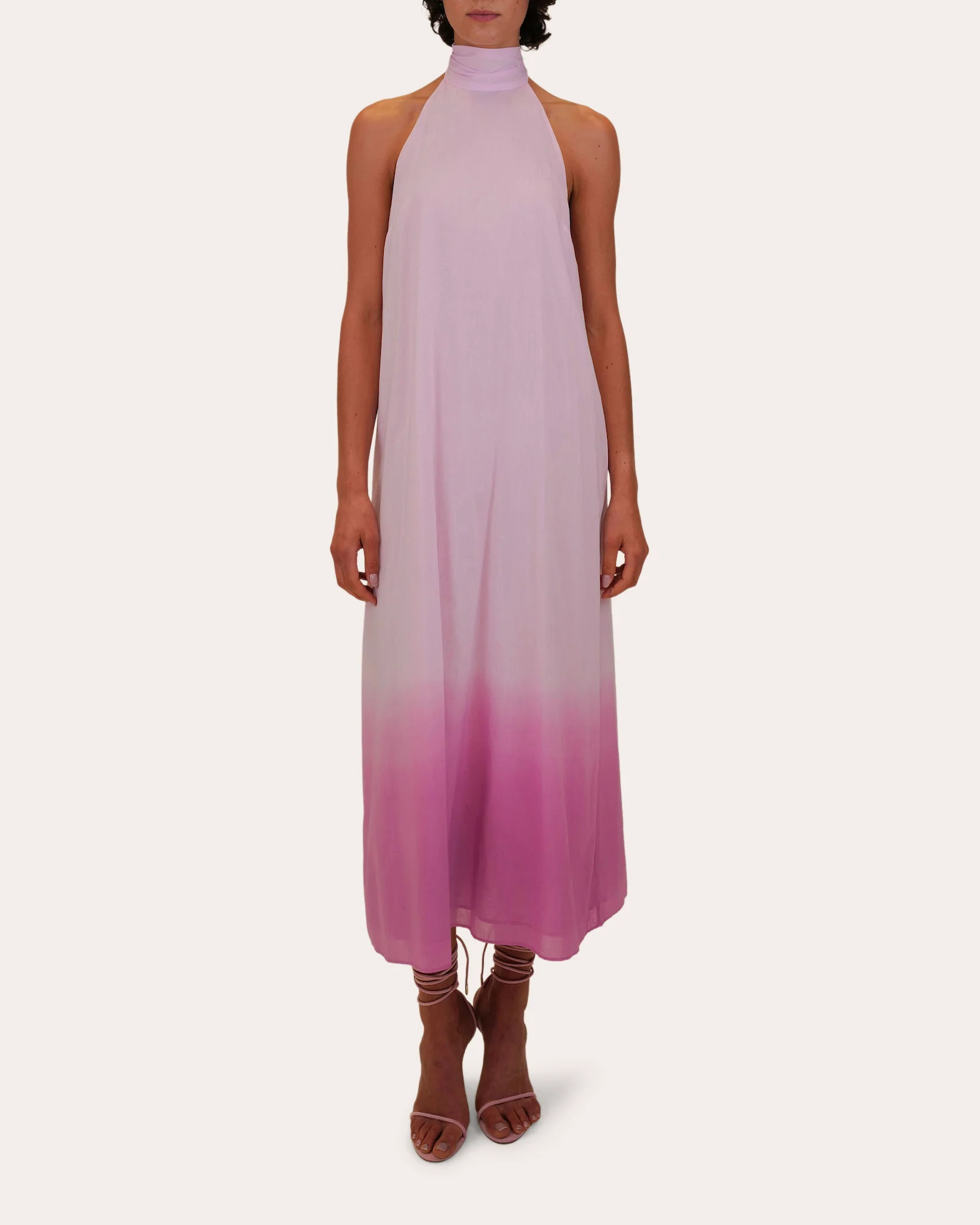 Azeeza Women's Meera Dip-Dye Voile Halter Midi Dress in Pink Cotton | Olivela