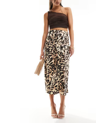 Y.A.S satin midi skirt in leopard print | ASOS (Global)