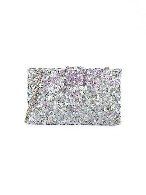 SIMITRI Silver Sparks Beaded &amp; Sequin Clutch on SALE | Saks OFF 5TH | Saks Fifth Avenue OFF 5TH