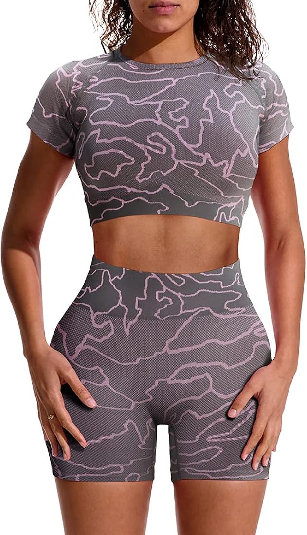 GXIN Women Workout 2 Piece Outfit Yoga Stretch Top Set High Waist Sport Shorts | Amazon (US)