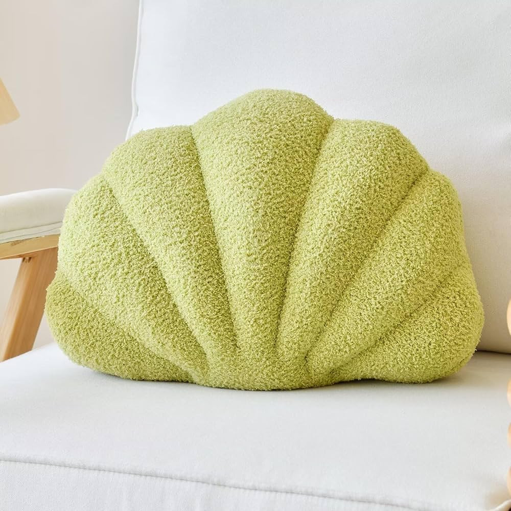 Green Seashell Throw Pillows, Shell Shaped Throw Pillows, 13 Inch Soft Home Decorative Pillow Plu... | Amazon (US)