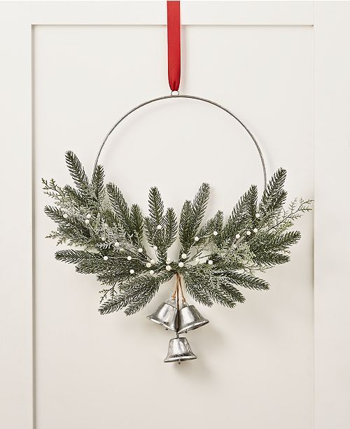 Silver Woods Asymmetrical Artificial Mistletoe Wreath with Silver Bells, Created for Macy's | Macys (US)