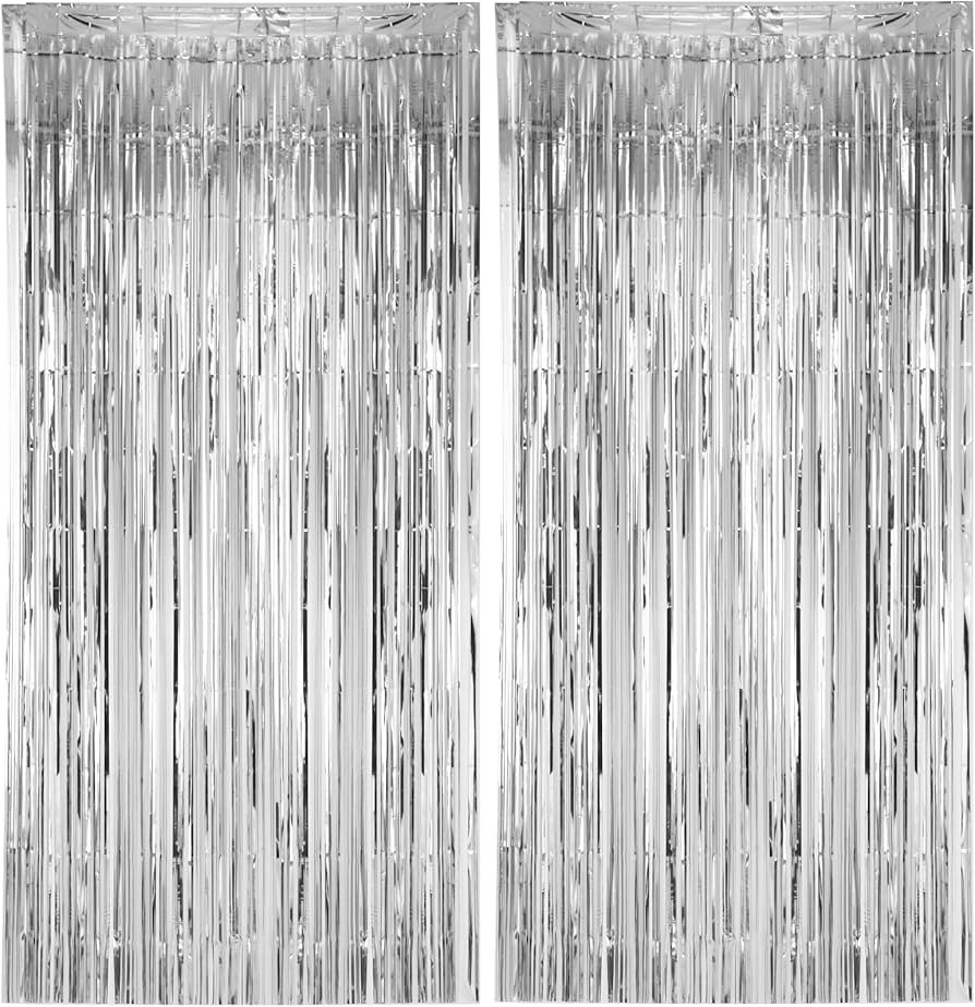 Voircoloria 2 Pack Silver Foil Fringe Backdrop Curtains, Tinsel Streamers Birthday Party Decorati... | Amazon (US)
