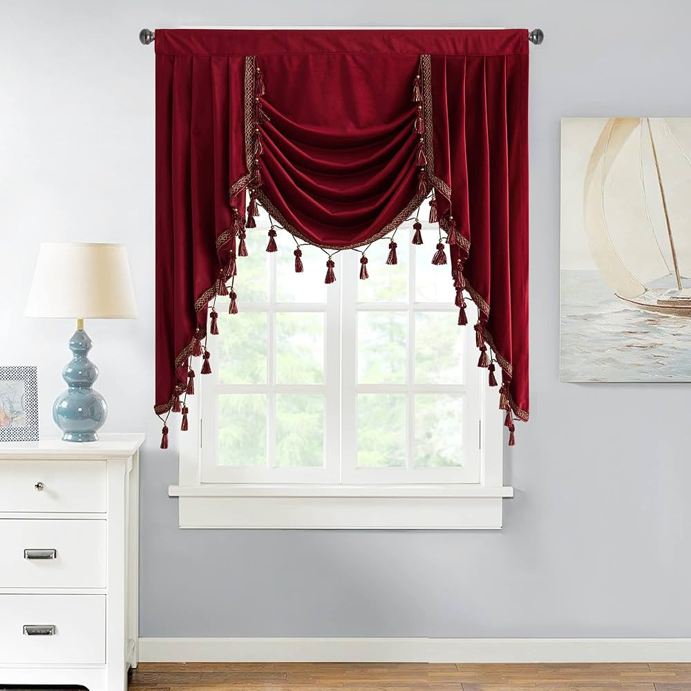 StangH Christmas Red Velvet Curtain Valances - Luxury Blackout Waterfall Valance Decor for Theate... | Amazon (US)