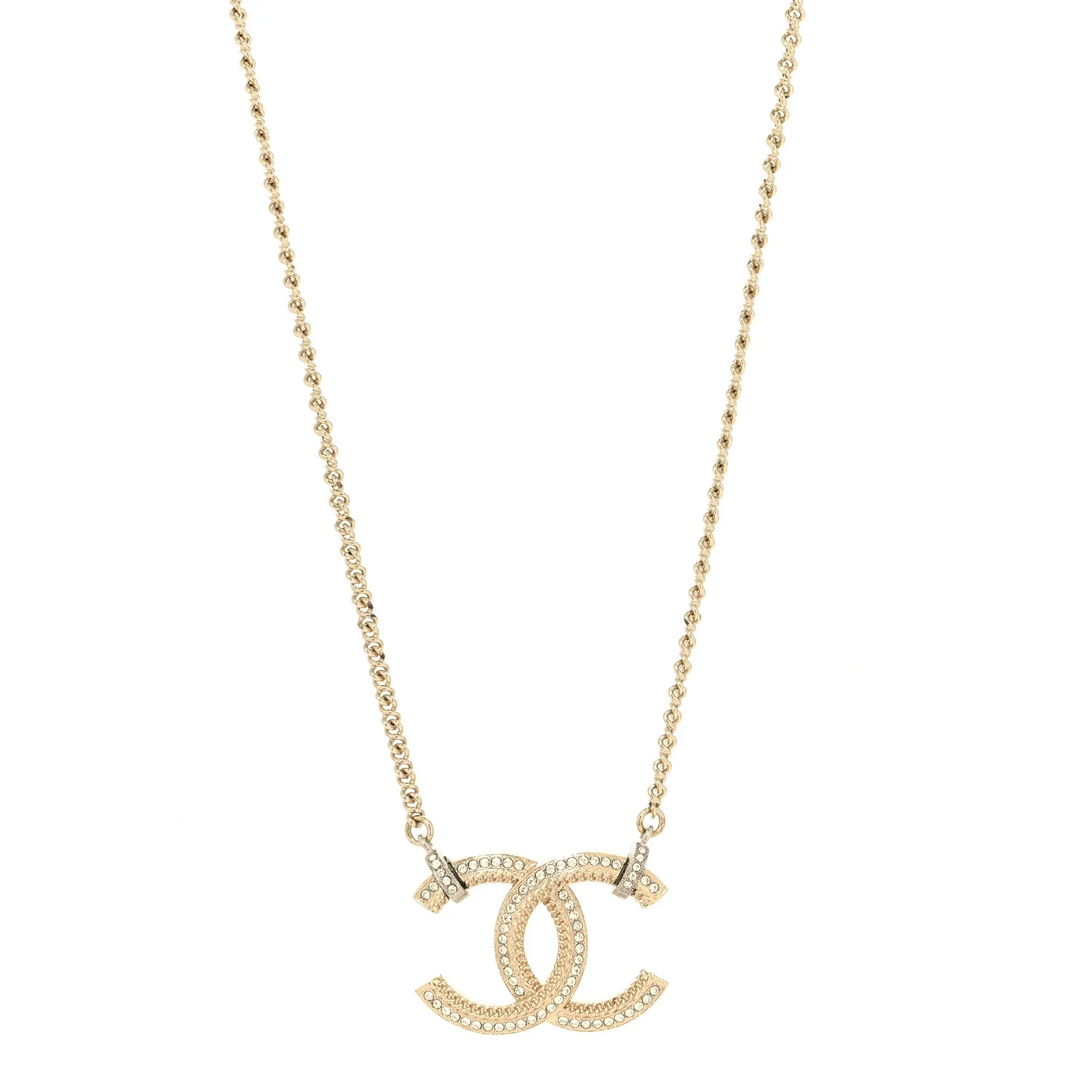 Crystal Logo CC Chain Necklace Light Gold | FASHIONPHILE (US)