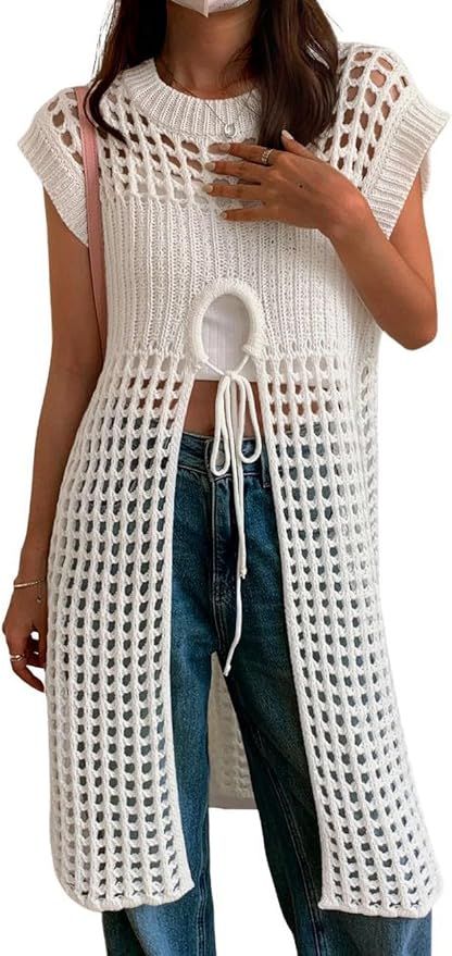 Bsubseach Crochet Coverups for Women Hollow Out Knit Beach Swimsuit Cover Up Summer Outfit | Amazon (US)