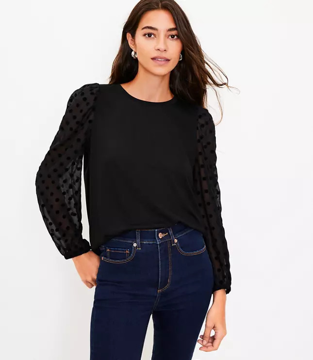 Velvet Dot Mixed Media Top | LOFT