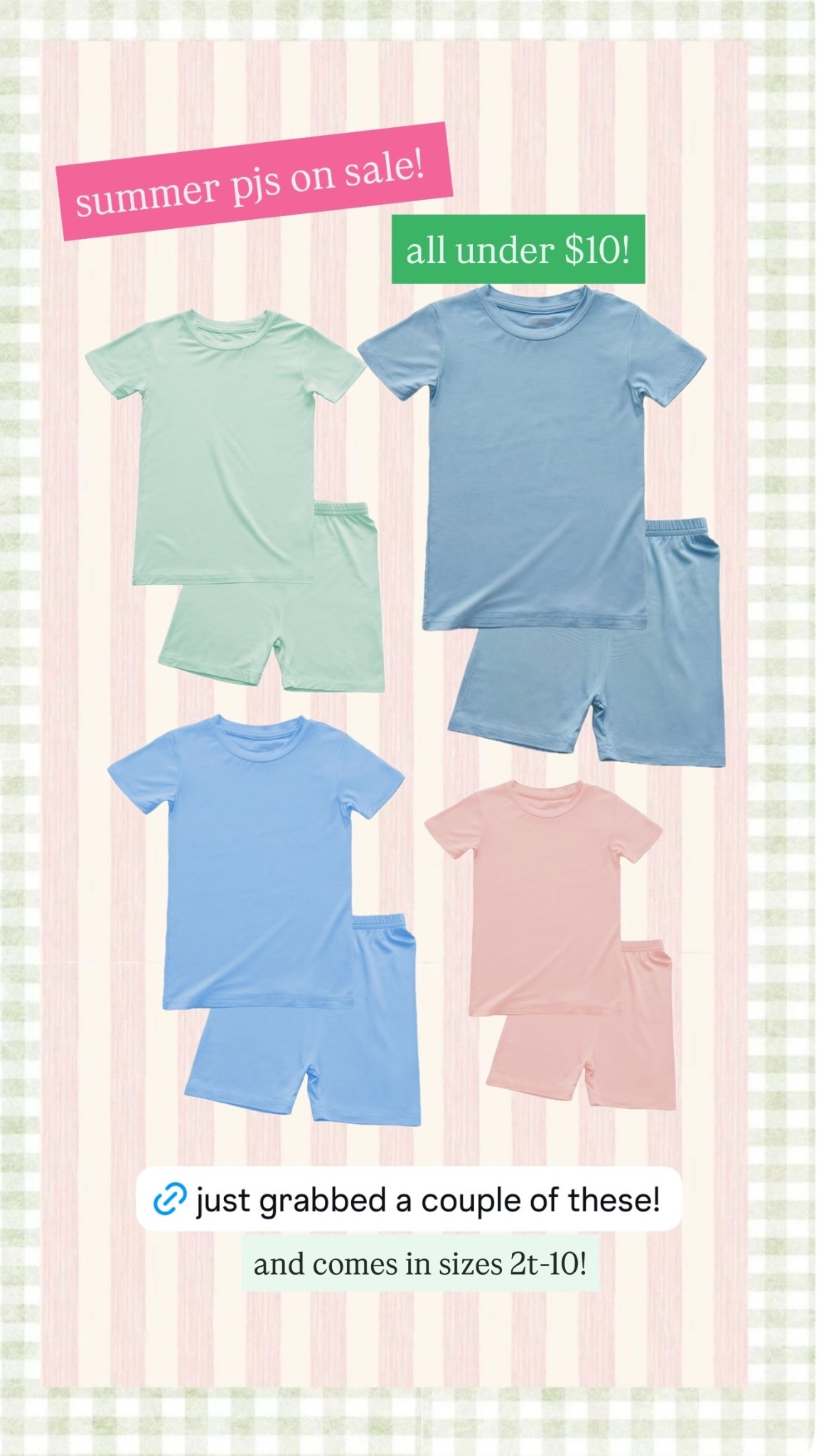 summer pjs on sale!  all under $10! and comes in sizes 2t-10!

Boy, kids, toddler, girl, pajamas, Amazon

#LTKKids #LTKSaleAlert