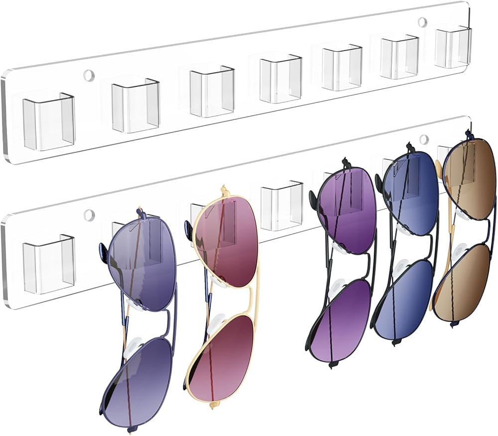 Sunglasses Organizer 2 Pack, Wall Glasses Holder, Acrylic Sunglasses Display, Eyeglass Organizer ... | Amazon (US)