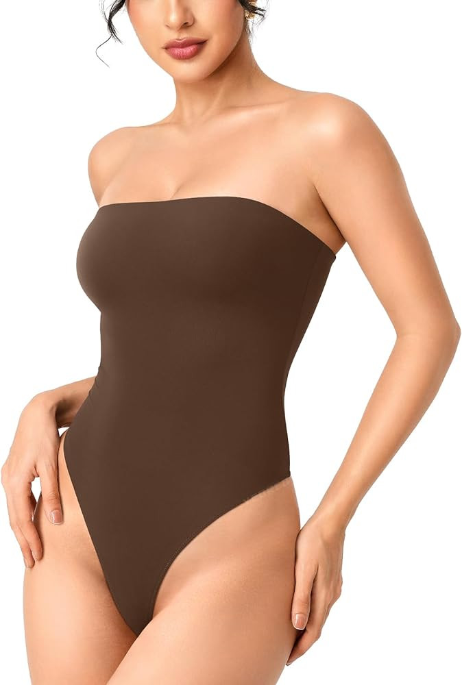 YEOREO Hyperflex Strapless Bodysuit Tube Top Off Shoulder Leotard | Amazon (US)