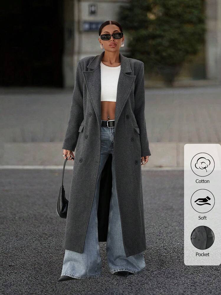 SHEIN Double Breasted Cotton Oversize Extra Long Coat | SHEIN