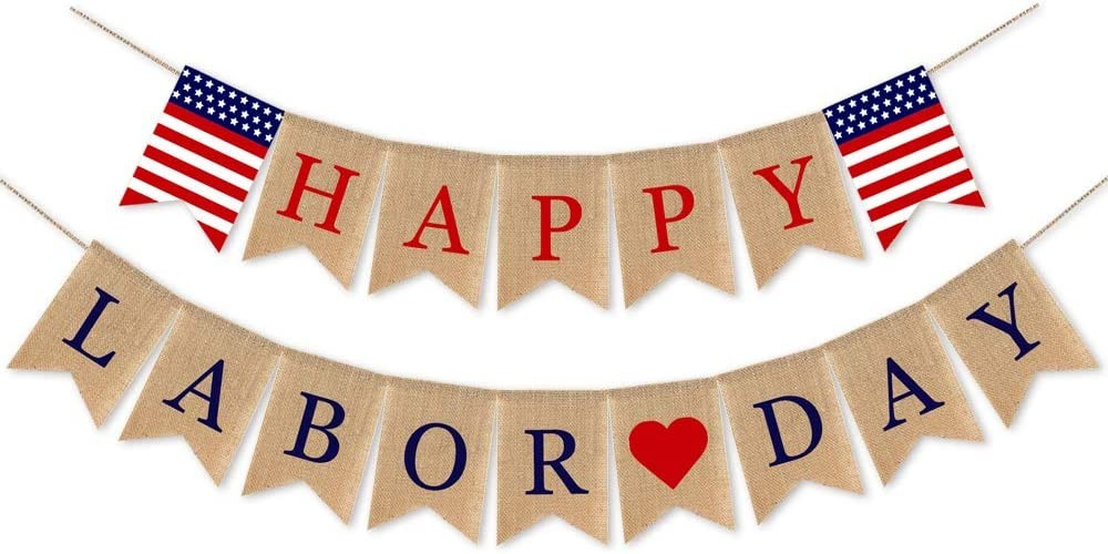 SWYOUN Burlap Happy Labor Day Banner Mantel Fireplace Supplies Bunting Garland Decoration | Amazon (US)