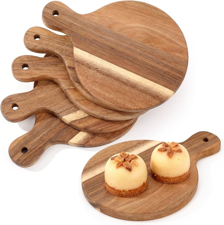 6 Pcs Mini Charcuterie Boards with Handle 5 x 7 Inch Small Wood Round Cutting Board Serving Plate... | Amazon (US)