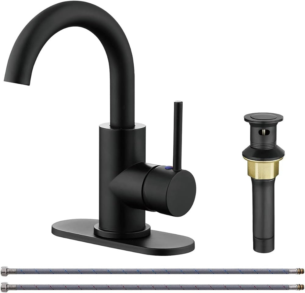 RKF Single-Handle Bathroom Sink Faucet, Swivel Spout, with Pop-up Drain with Overflow and Supply ... | Amazon (US)