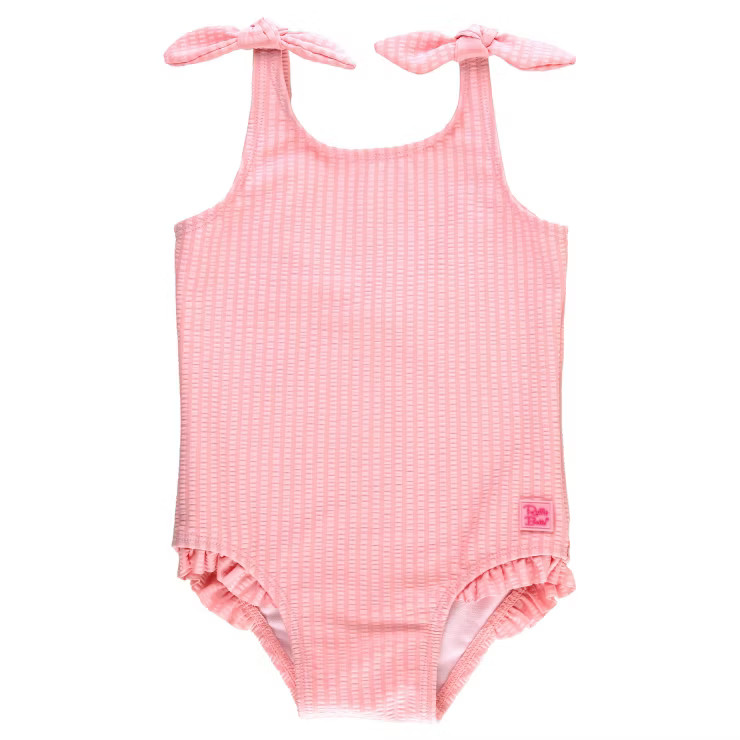 RuffleButts Pink Seersucker Tie Shoulder One Piece | Target
