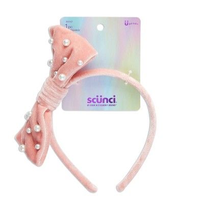 scunci Kids Bow Headband - Blush with Pearls | Target