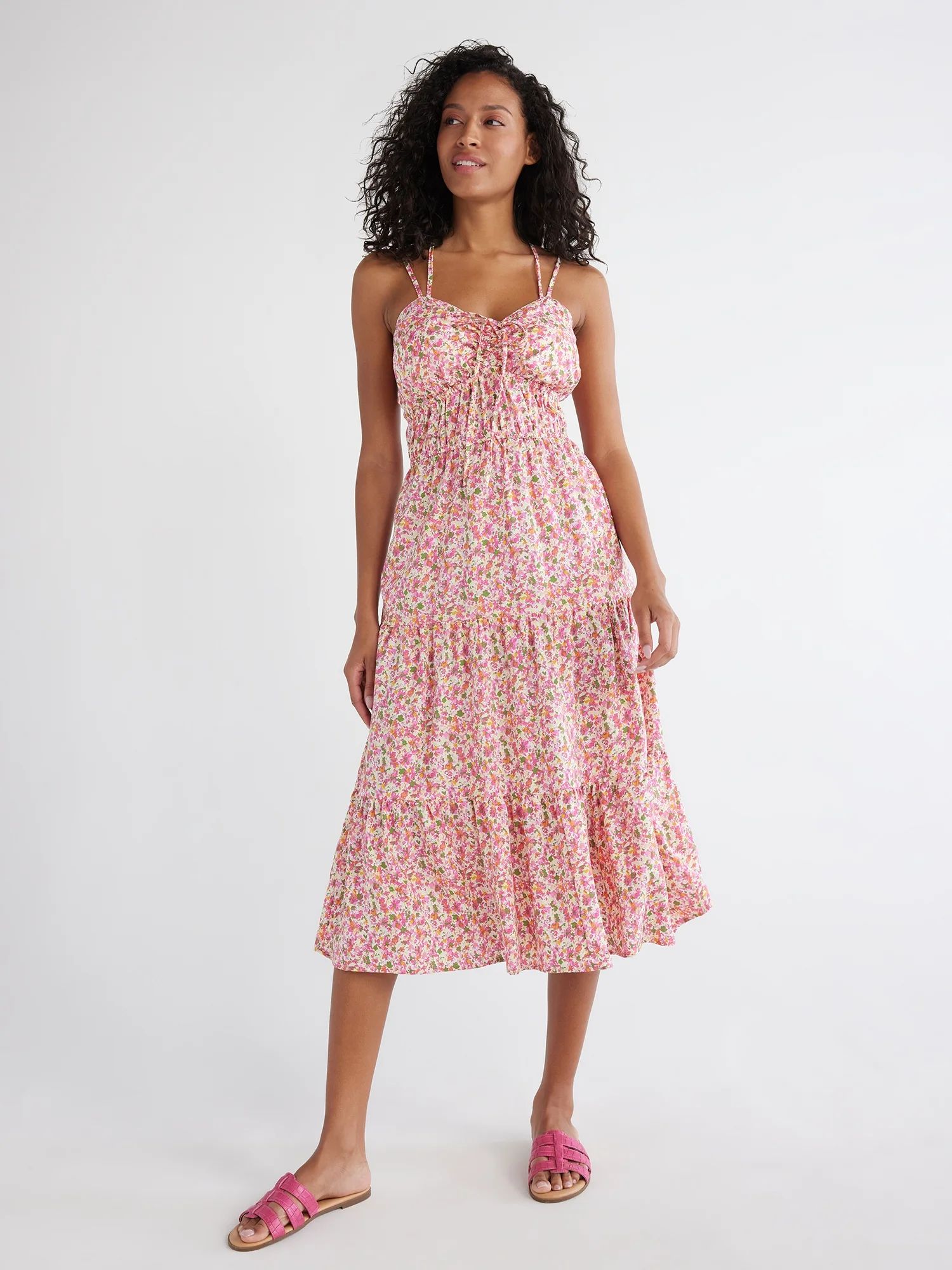 Time and Tru Women's Cross Back Dress with Tiered Skirt, Sizes XS-XXXL | Walmart (US)