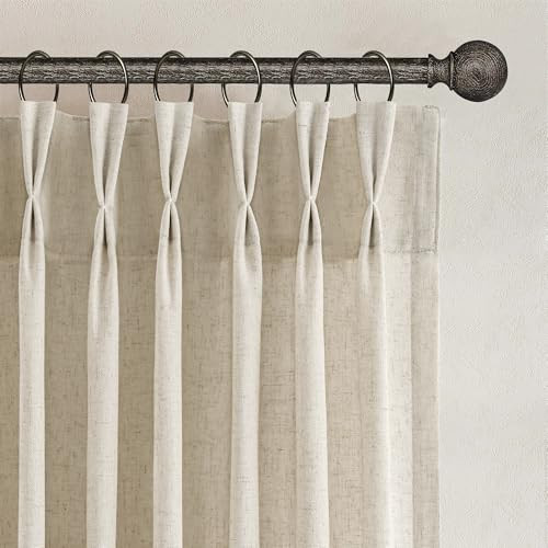 Pinch Pleat 108 Inch Linen Curtains for Living Room 2 Panels Extra Long Natural Linen Blend Semi Sheer Window Curtain Drapes Ceiling to Floor Large Window Patio Sliding Door 50 x 108 Length 9 FT | Amazon (US)