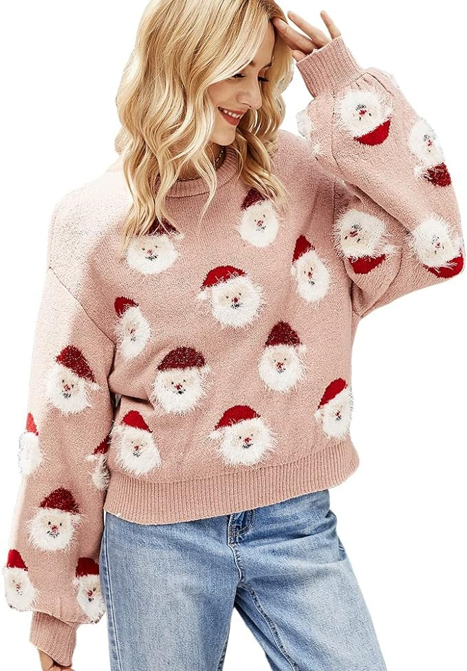 JUNBOON Women’s Casual Leopard Print Knitted Pullover Sweaters Long Sleeve Crew Neck Jumper Top... | Amazon (US)