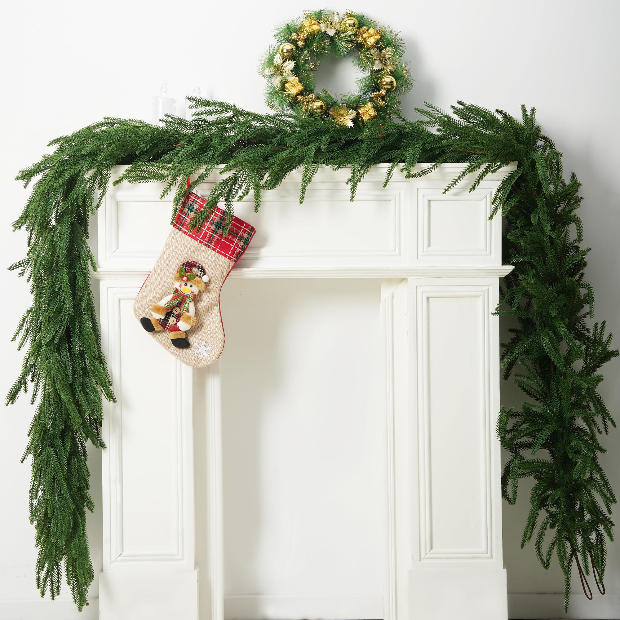 2 PCS-9FT Artificial Norfolk Pine Garlands - Real Touch Winter Pine Garland, Green Artificial Gre... | Amazon (US)