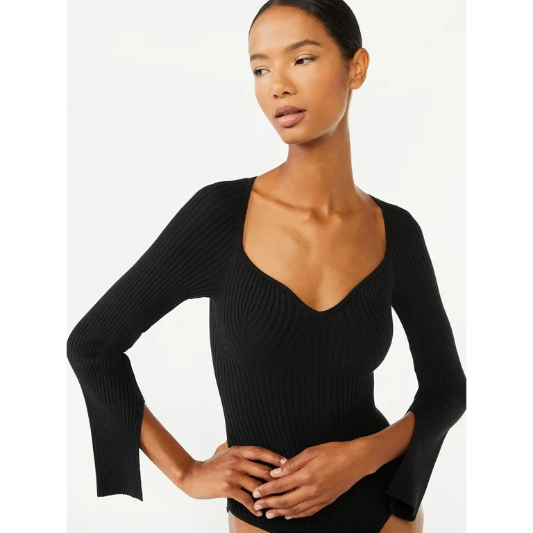Scoop Women's Ribbed Bodysuit with Long Sleeves - Walmart.com | Walmart (US)