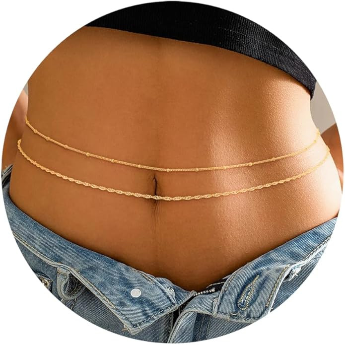 RLMOON 2PCS 18K Gold Plated 26-43Inch Waist Chain for Women Gold Body Belly Chain for the Waist A... | Amazon (US)