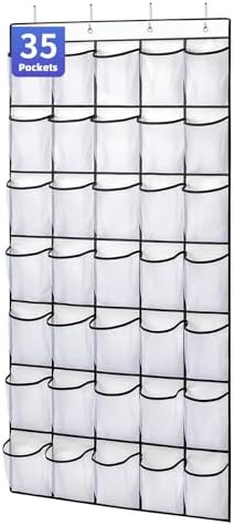 35 Pockets Over the Door Shoe Organizer, Hanging Shoe Organizer for Door with 35 Mesh Pockets Lar... | Amazon (US)
