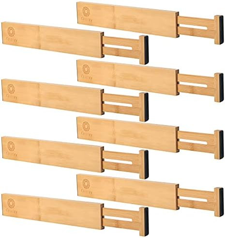 Qozary 8 Pack Adjustable Bamboo Drawer Dividers, Spring Loaded Drawer Organization Separators Expand | Amazon (US)