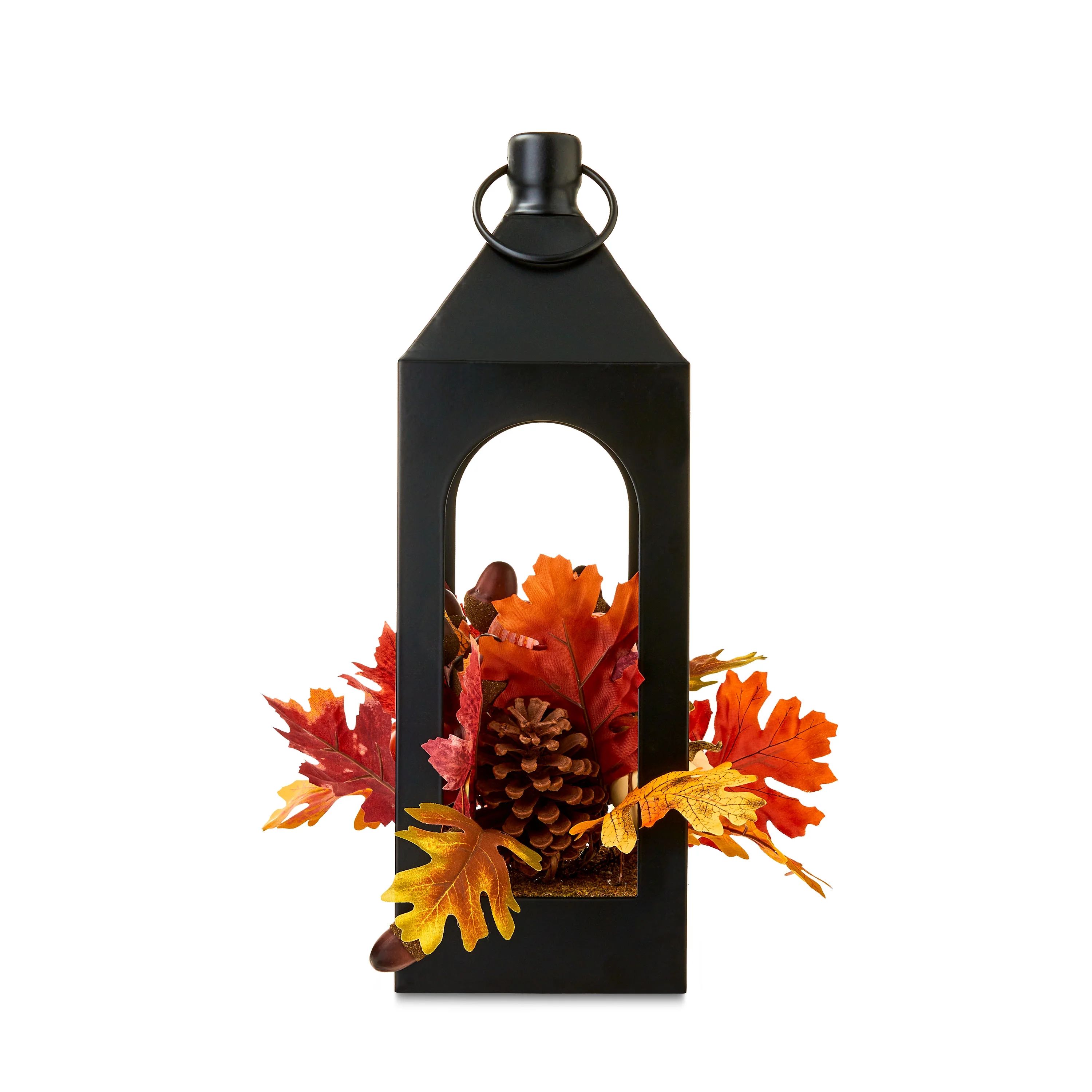 Harvest Iron Lantern with Autumn Florals Tabletop Decor, 17.75", by Way To Celebrate | Walmart (US)