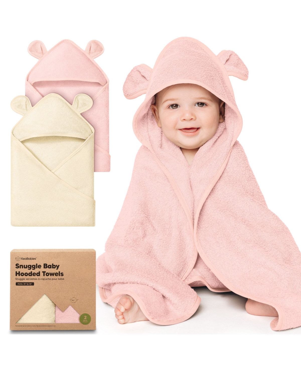 KeaBabies 2pk Snuggle Baby Towels with Hood for Newborn Girls, Boys, Toddlers, Soft & Absorbent Hooded Baby Bath Towels - Rose ivory | Macy's