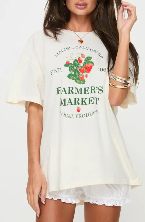 Princess Polly Local Produce Oversize Cotton Graphic T-Shirt in White at Nordstrom, Size Large | Nordstrom