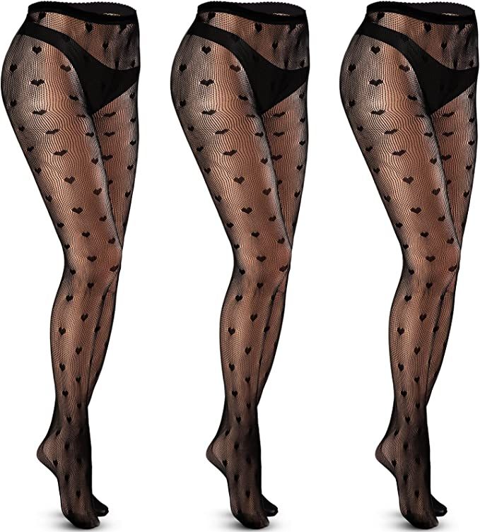 3 Pairs Fishnet Tights Women's Black Patterned Fishnet Floral Stockings Pantyhose Striped Legging... | Amazon (US)