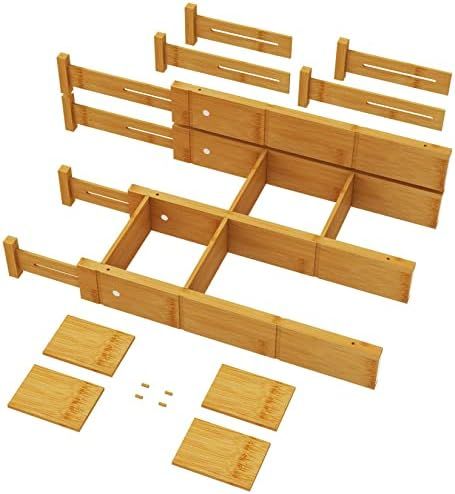 Bamboo Drawer Dividers with 8 Inserts, Kitchen Drawer Dividers from 16.5-22IN, Stackable Bamboo D... | Amazon (US)