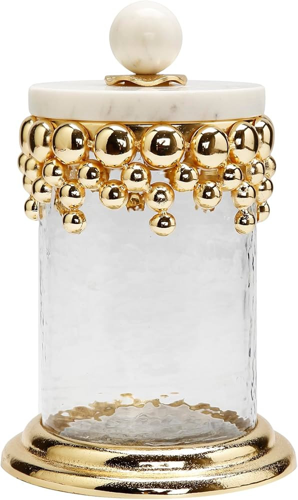 Classic Touch Decorium Hammered Glass Canister with Gold Detail and Marble Lid (3 sizes) (Meadium... | Amazon (US)