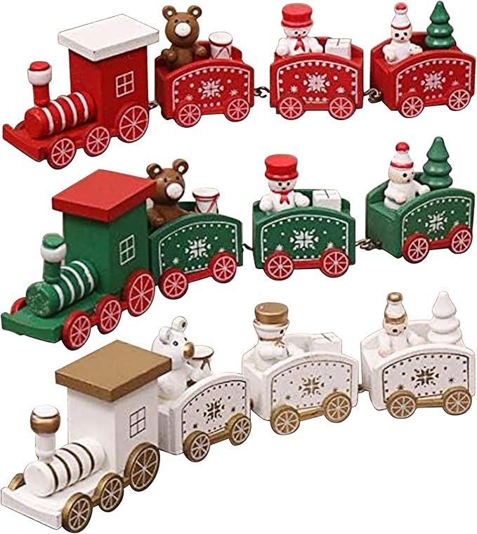 Happy Trees 3 Pcs Wooden Mini Train Decor Set for Christmas Party, Snowman Ornament Gift Home Dec... | Amazon (US)