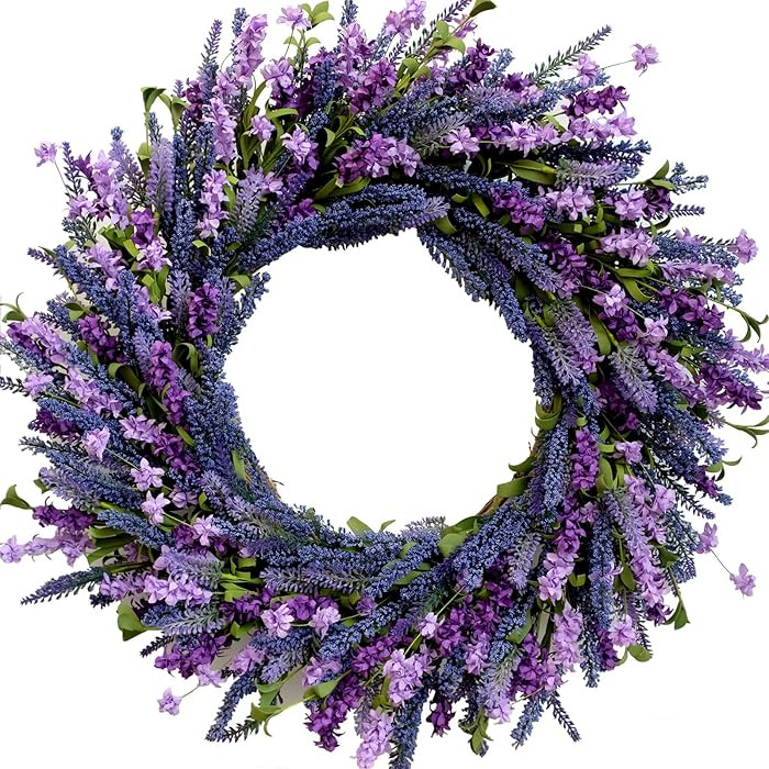 26 Inch Purple Lavender Flower Wreath for Front Door, Spring Summer Forsythia Lavender Flowers Wr... | Amazon (US)