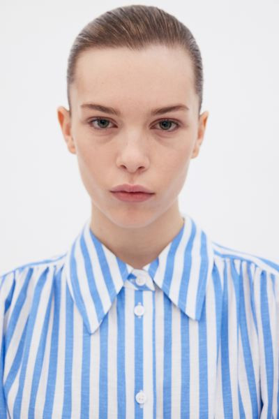 Linen-blend Shirt Dress - Cream/black striped - Ladies | H&M US | H&M (US + CA)