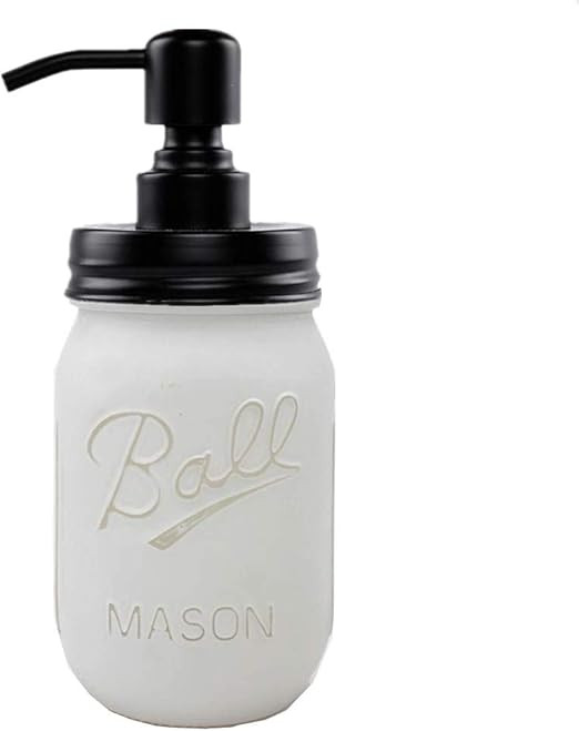 CHBKT Hand Painted White Mason Jar Soap Dispenser, Painted Black Rust Proof Stainless Steel Lotio... | Amazon (US)