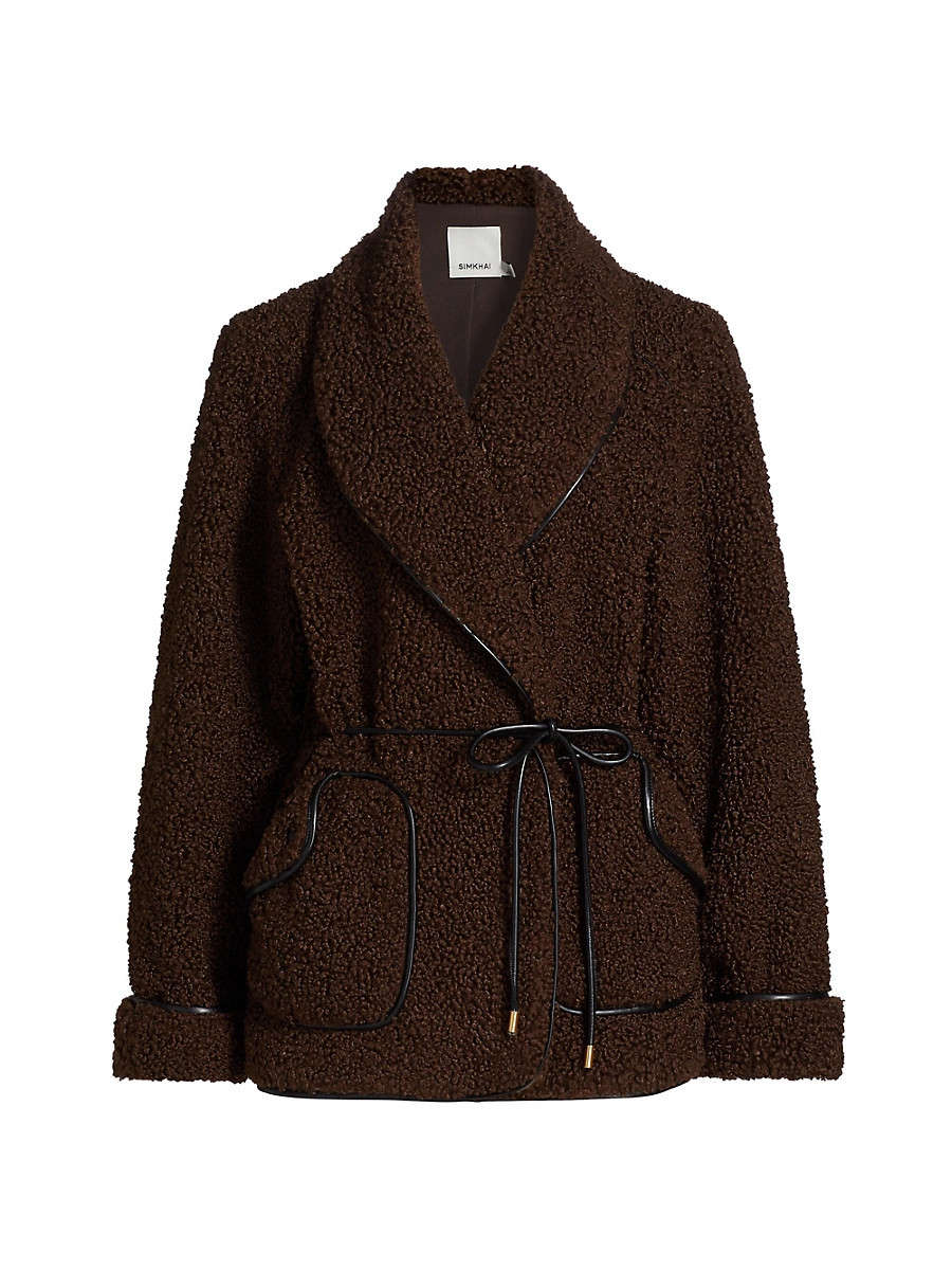SIMKHAI Women's Kimia Tie-Waist Sherpa Jacket - Raven - Size Medium | Saks Fifth Avenue