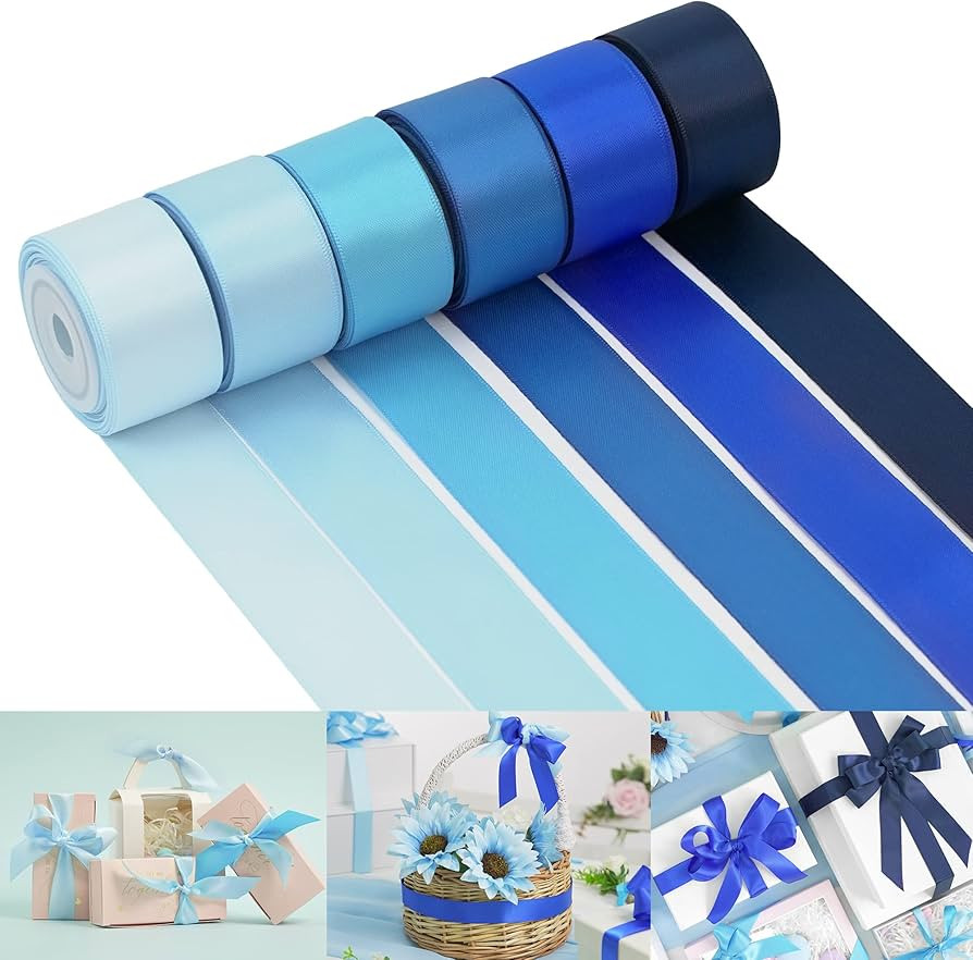 HUIHUANG Blue Satin Ribbon for Gift Wrapping, Baby Blue/Light Blue/Island Blue/Royal Blue/Electri... | Amazon (US)