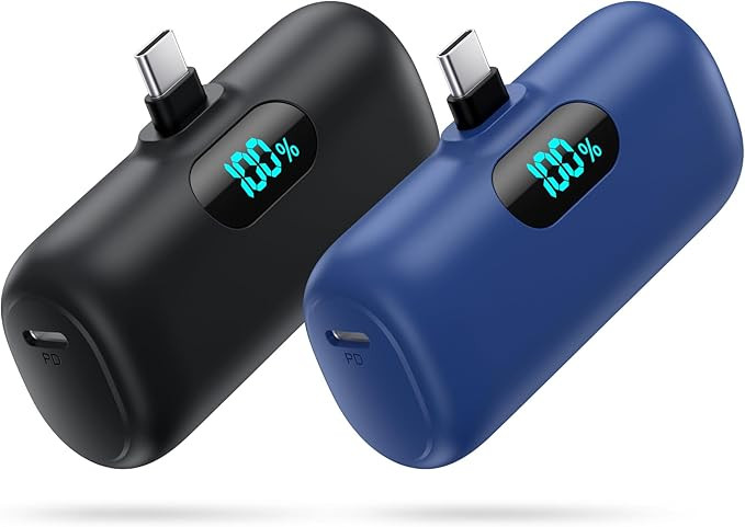 [2-Pack] Mini Portable Charger 5000mAh Power Bank,3A PD USB C Cell Phone Portable Power, LCD Disp... | Amazon (US)