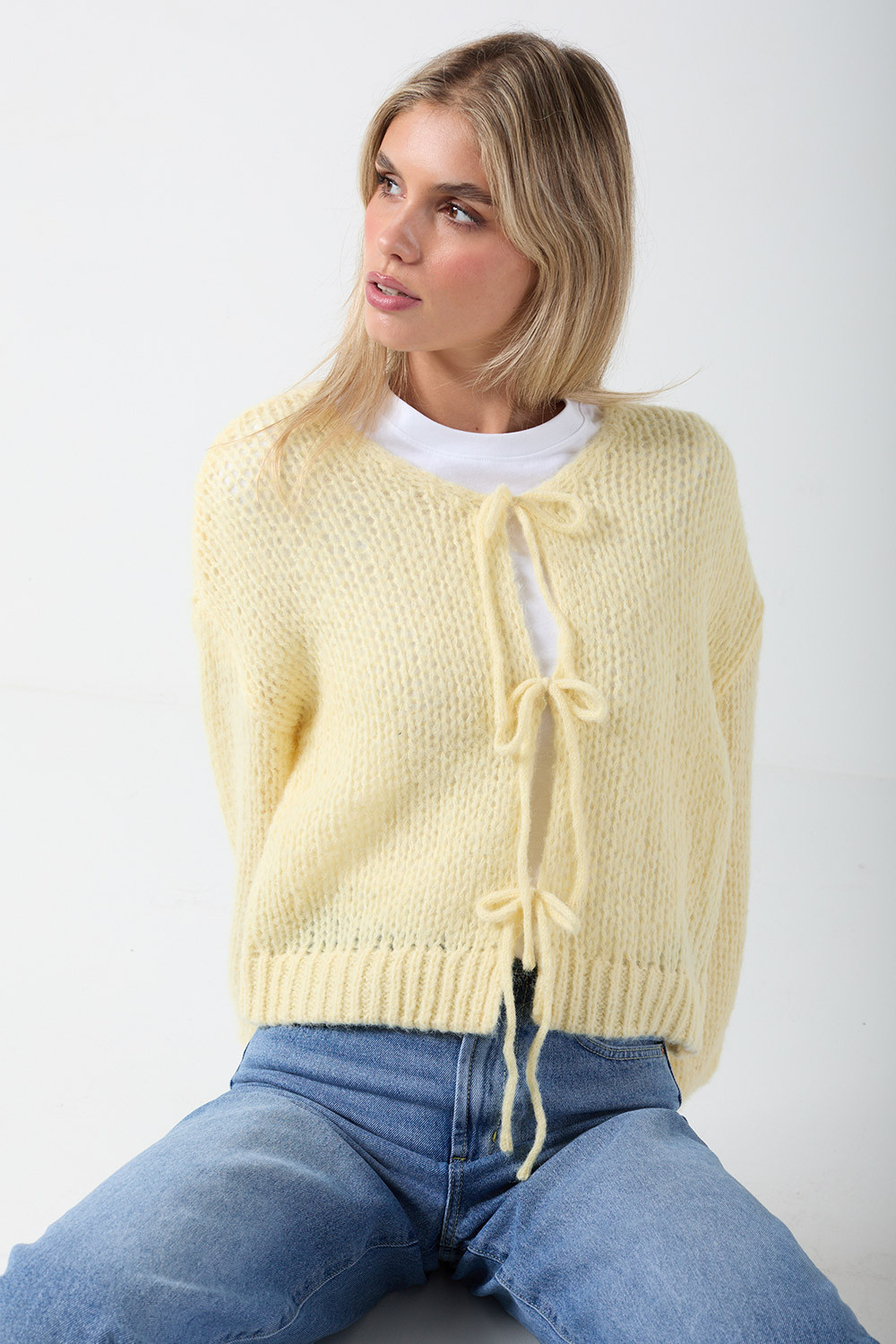 Loa Bow Detail Cardigan in Yellow | iCLOTHING