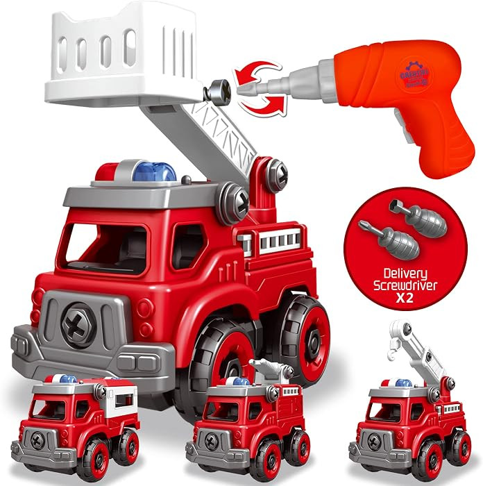 4-in-1 Take Apart Toys Truck with Electric Drill, DIY Assembly Fire Truck Toy Vehicles, Kids STEM... | Amazon (US)