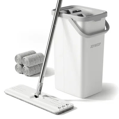 JOYMOOP Flat Squeeze Mop and Bucket Set, with 50" Mop Handle and 4 Grey Mricrofiber Pads | Wayfair North America