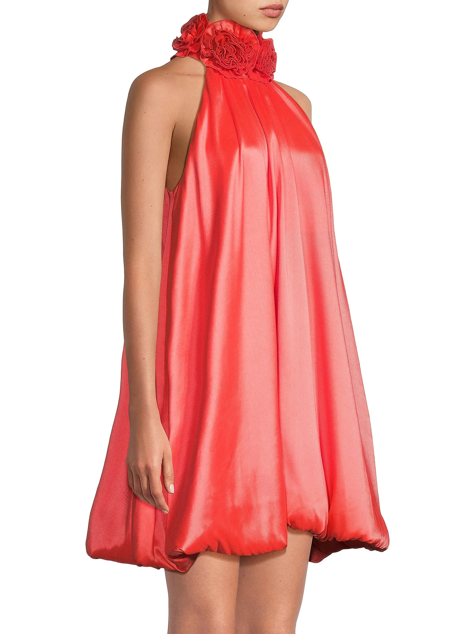 Rosette High Collar Trapeze Minidress | Saks Fifth Avenue