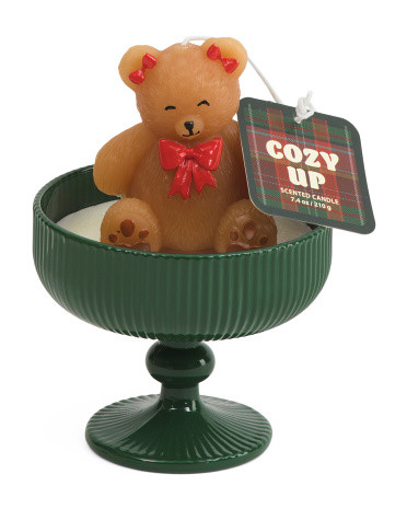 7oz Teddy Bear With Bow In Green Pedestal Scented Candle | TJ Maxx