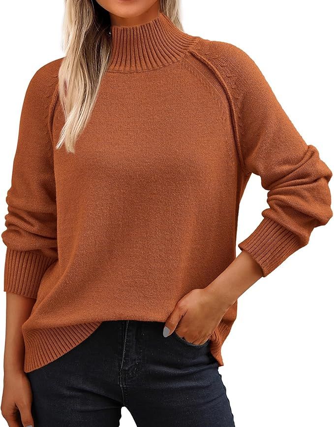 KIRUNDO Womens Fall Sweaters 2024 Trendy Turtleneck Long Sleeve Ribbed Knit Chunky Casual Loose P... | Amazon (US)