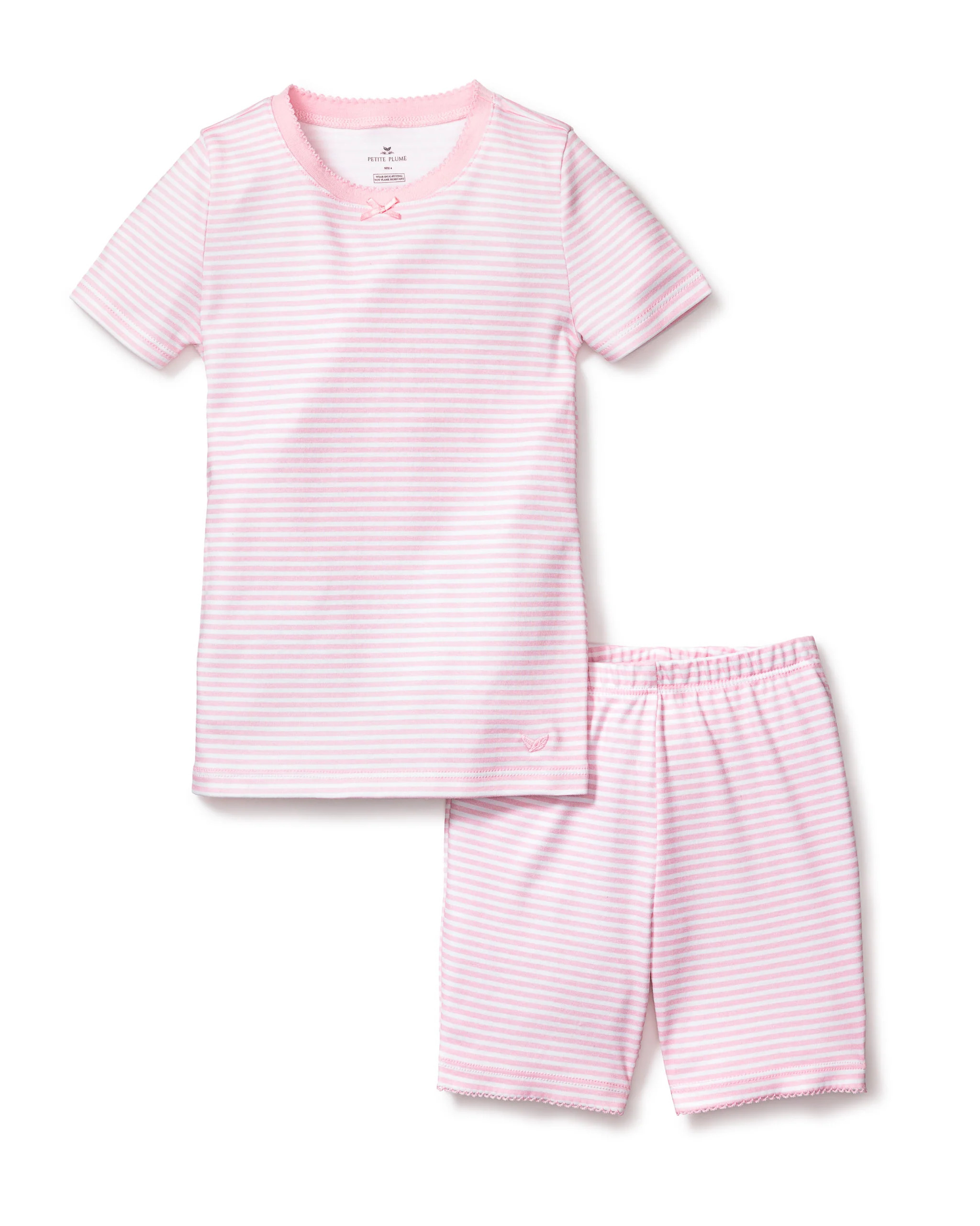 Kid's Pima Snug Fit Pajama Short Set in Pink Stripe | Petite Plume