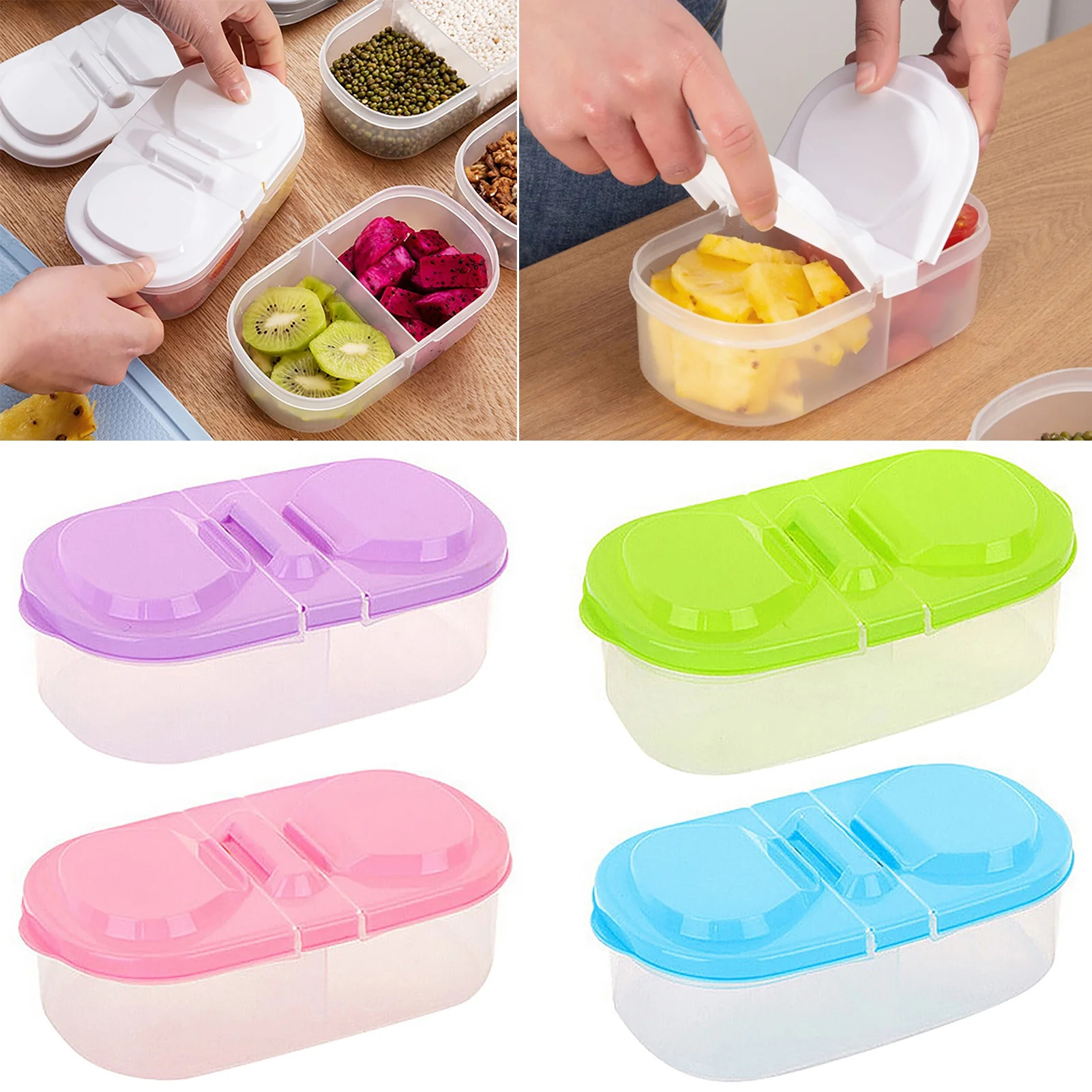 Snack Food Box for Kids, 2 Compartments Plastic Food Storage Container with Lid, Small Bento Box ... | Walmart (US)