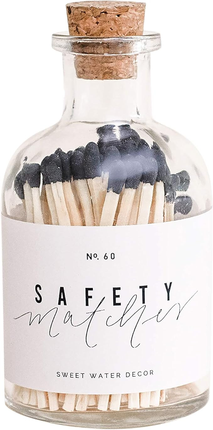Sweet Water Decor Small Safety Matches in Apothecary Glass Bottle | Chic Rustic Jar of Approx. 60... | Amazon (US)